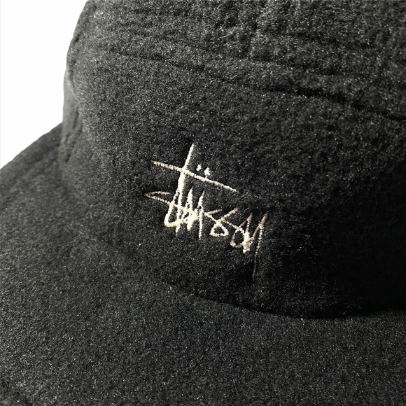 Stussy Hats Logo Black Wool 5 Panel Strap Back Cap - Picture 4 of 4